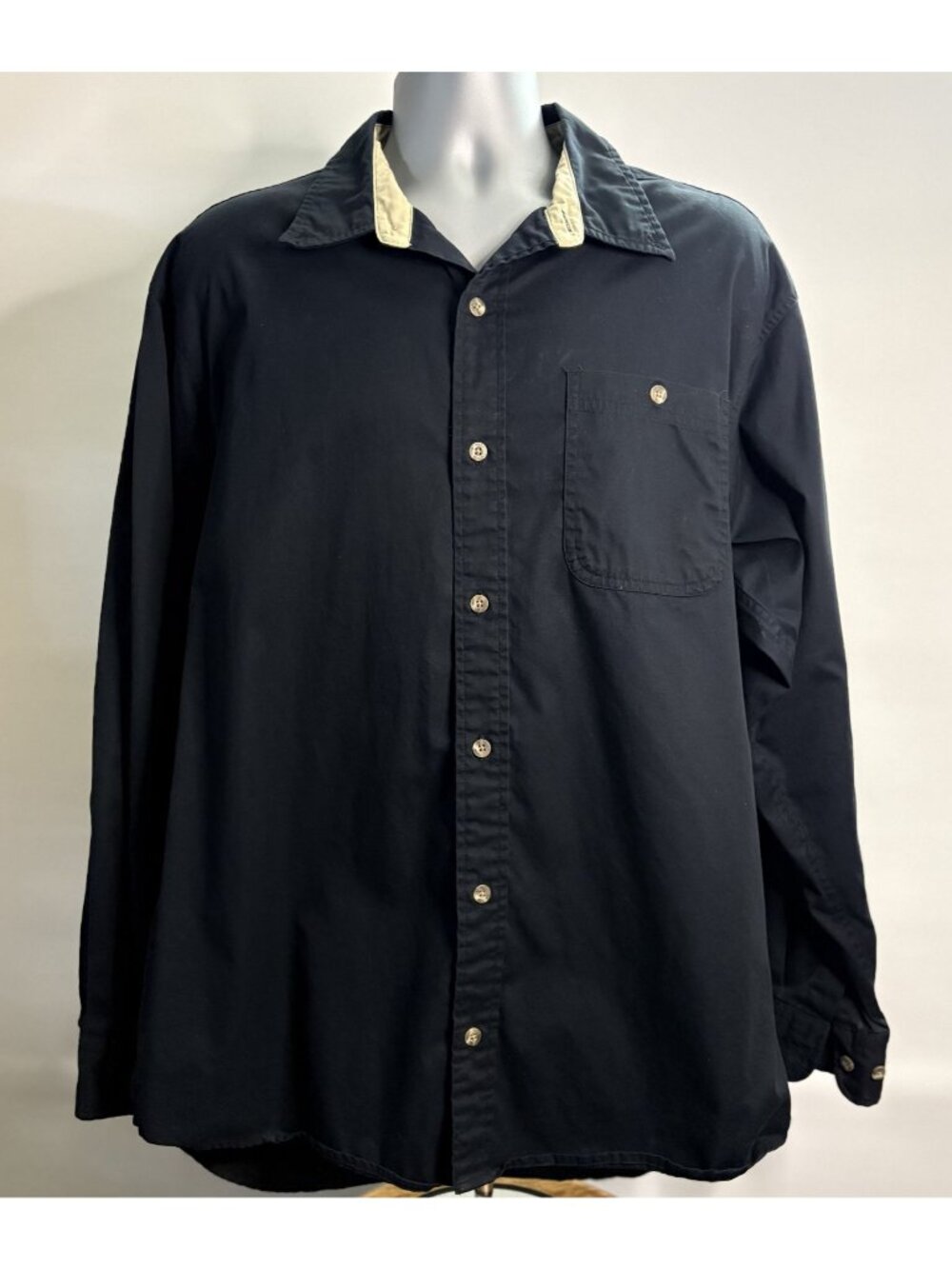 RedHead Men's Black Long Sleeve Shirt Collar Button Up Shirt Cotton Men's XL - Picture 1 of 12